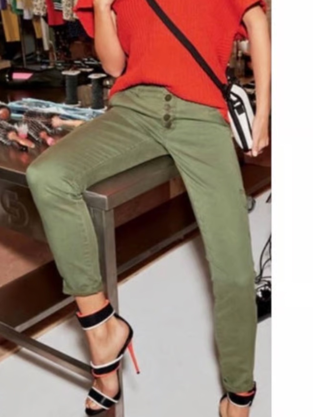Cabi High Waisted Cargo Button Fly Pant